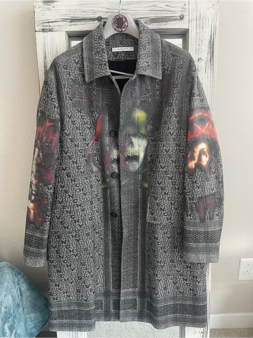Givenchy FW2016 Heavy Metal printed wool trench coat